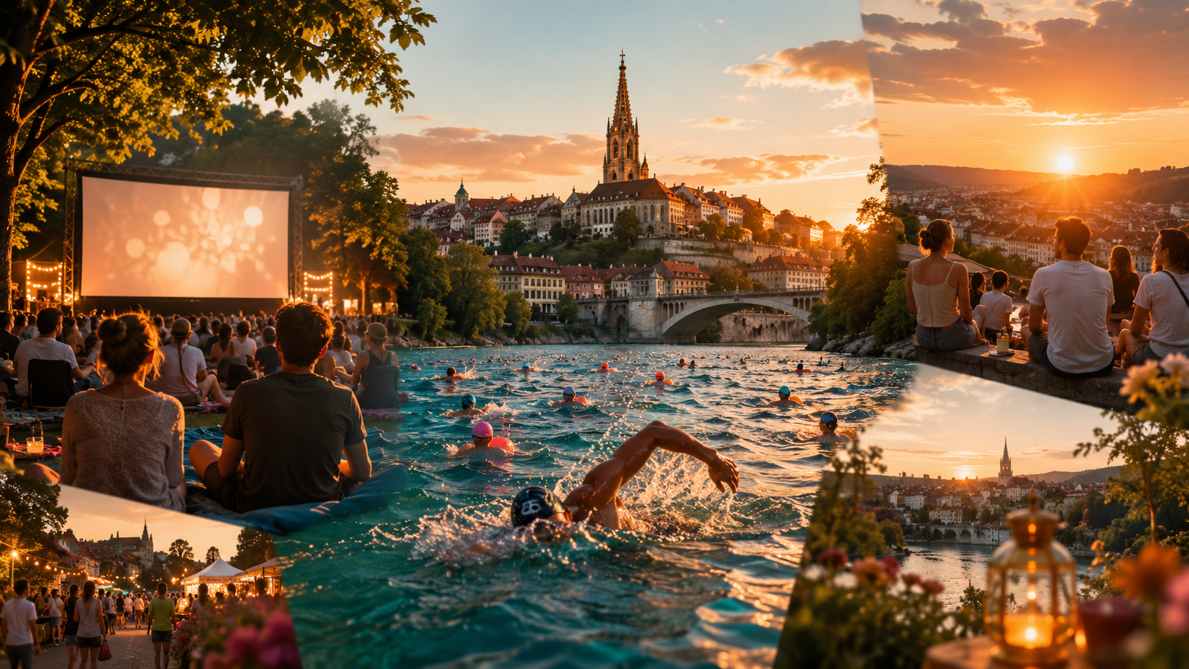 Wochenende Bern 15./16. August 2026: Finaltag Kino im Kocher im Kocherpark, Aareschwimmen bei Sommerhitze, Peter Flamingo, Altstadt, Museen und der Gurten. Alle Events, Preise, Adressen und ÖV-Tipps.