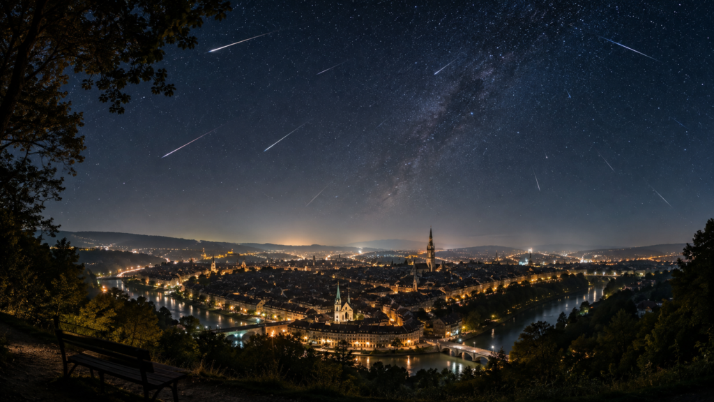 Sonnenfinsternis Bern am 12. August 2026: Genaue Uhrzeiten, 92,6 Prozent Magnitude, beste Aussicht westlich von Bern, Wetterprognose, sichere Beobachtung mit Schutzbrillen und Perseiden in der Nacht.