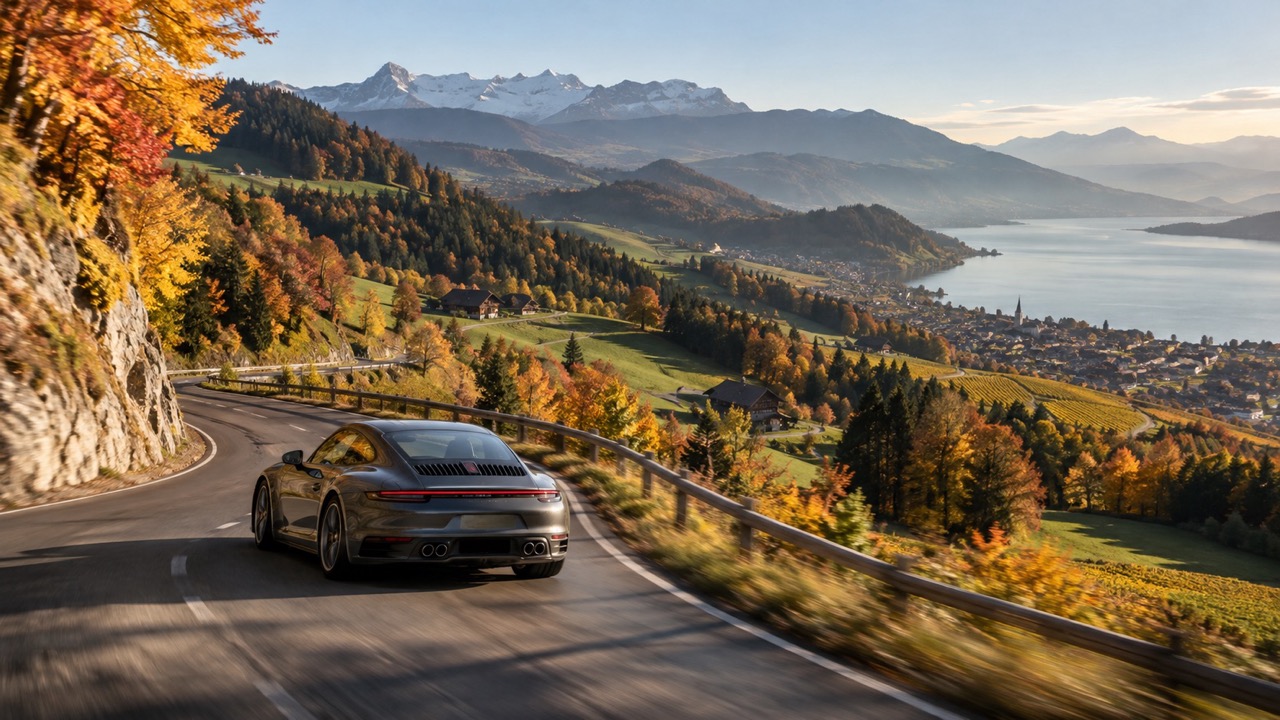 Entdecke fünf spektakuläre Herbstrouten ab Bern durch Gantrisch, Emmental, Bielersee, Thunersee und Chasseral – mit Tipps zu Aussicht, Fahrspass, Sicherheit und Sportwagen-Miete in der Schweiz.